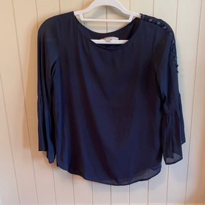 Loft navy blue blouse with flutter sleeves